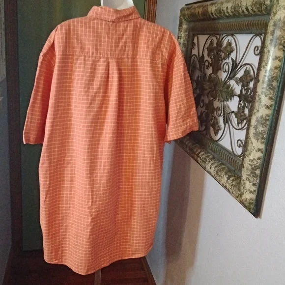L.L. Bean Men’s Fun Orange Check Short Sleeve Button-Down Shirt Sz XL - Picture 5 of 9